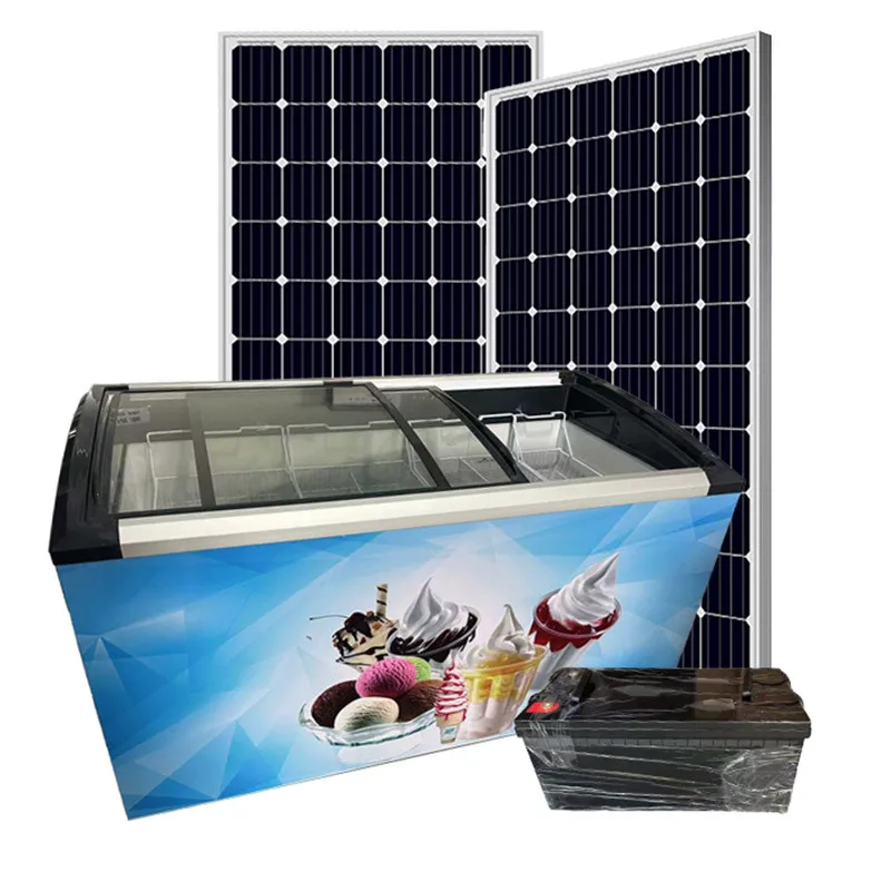 Curved glass door solar freezer 508L supermarket commercial household refrigerated freezer horizontal refrigerator outlet