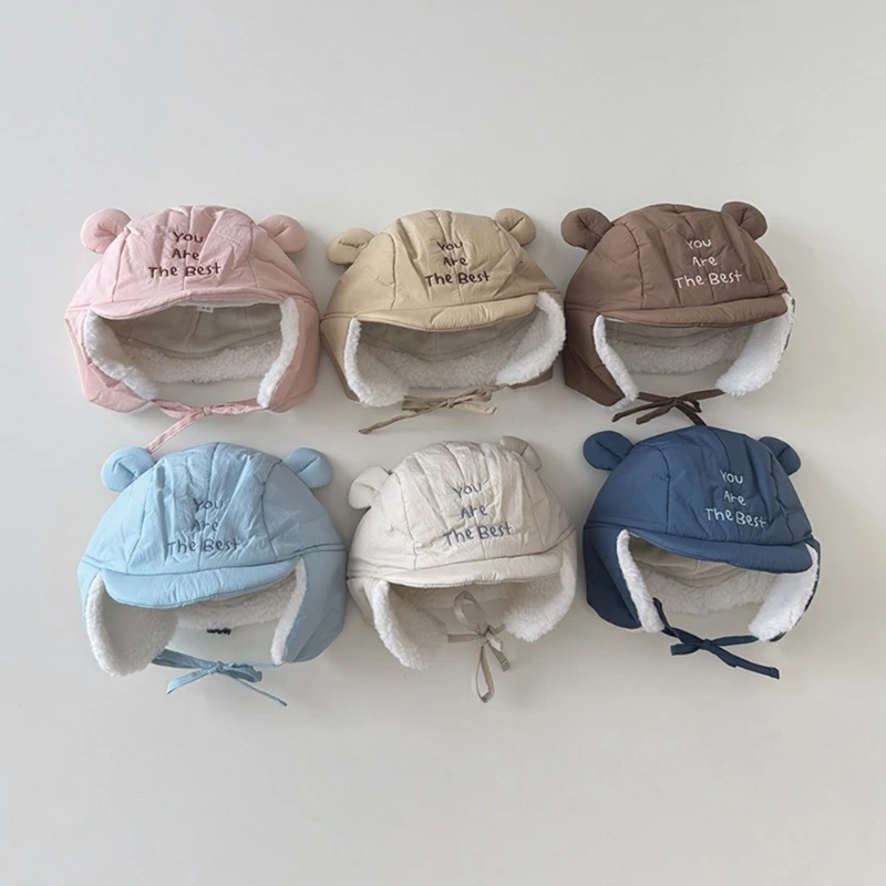 

New Korean Baby Boys Girls Winter Ear Warm Hat Windproof Outdoor Fleece Lining Thick Kids Earflap Lei Feng Cap