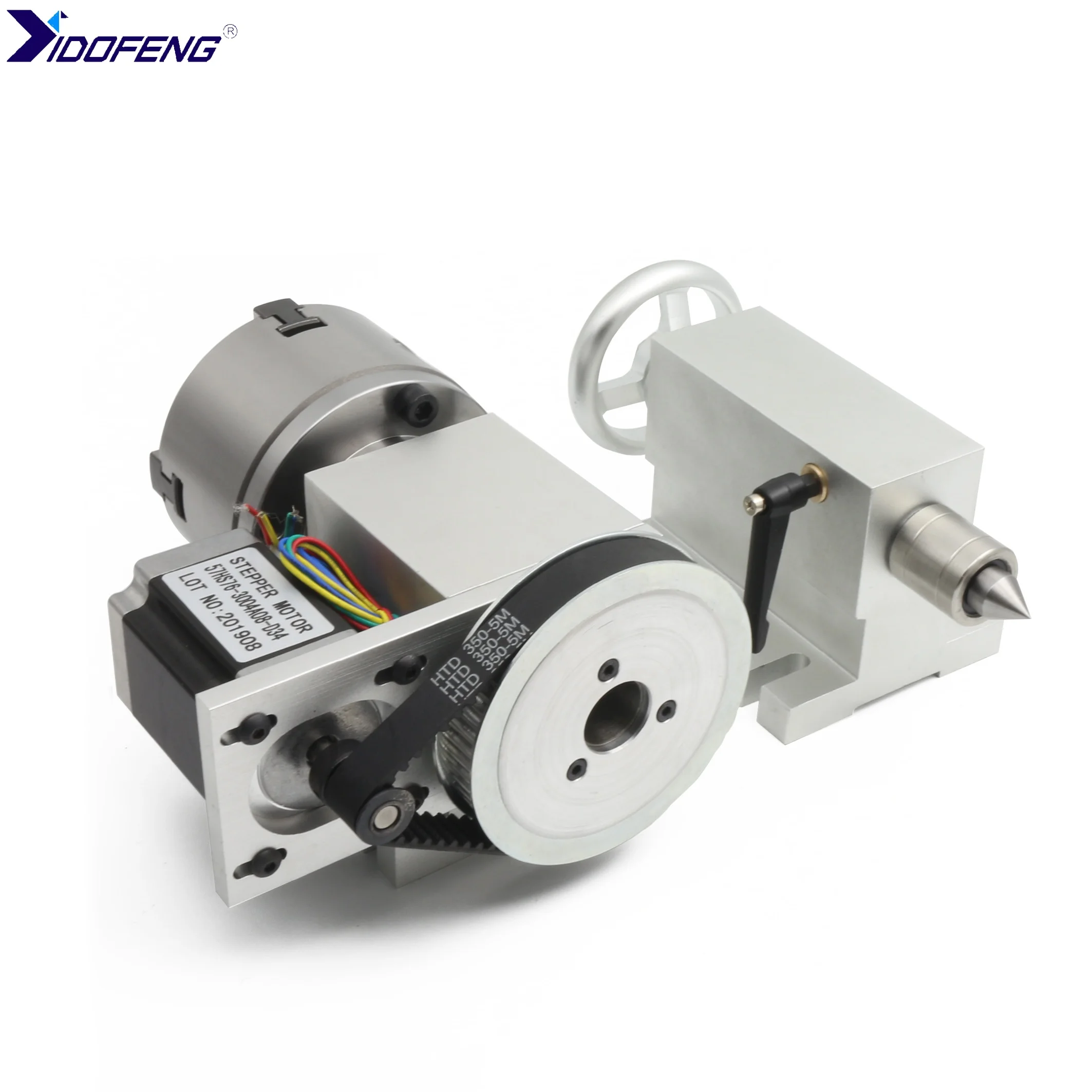 

K12-100mm 4 Jaw Chuck 4th Rotary Axis NEMA23 Stepper Motor With 65MM Activity Tailstock For CNC Engraving Cutting Machine