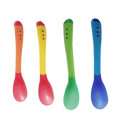 1pc Safety Silicone Temperature Sensing Spoon for Baby Toddler Self Feeding Spoon Test Food Temperature Infant Flatware Spoons