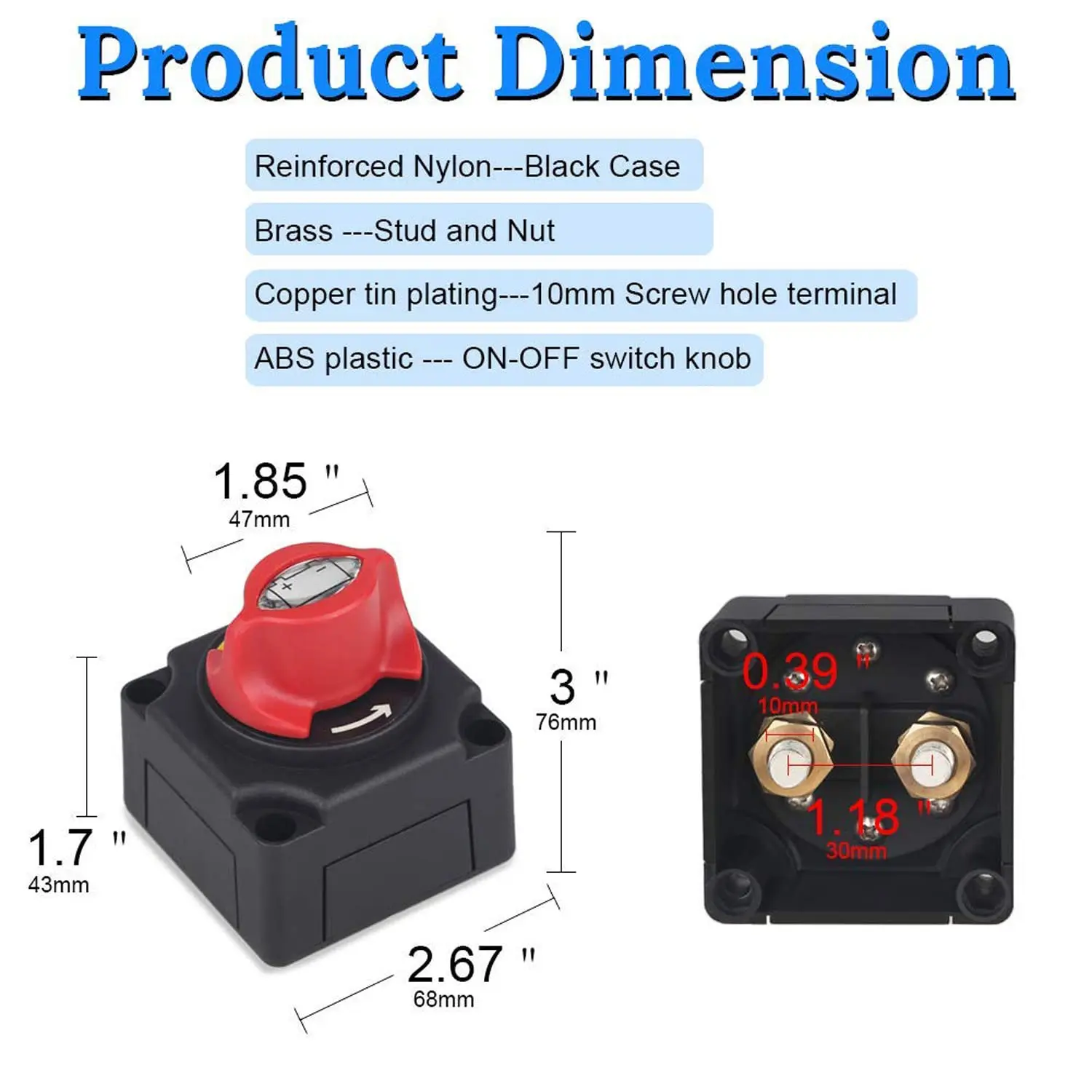 Battery Disconnect Switch 12V 48V RV Car Marine Battery Switch Copper Battery Cut Off Switch for Boat ATV UTV Vehicles