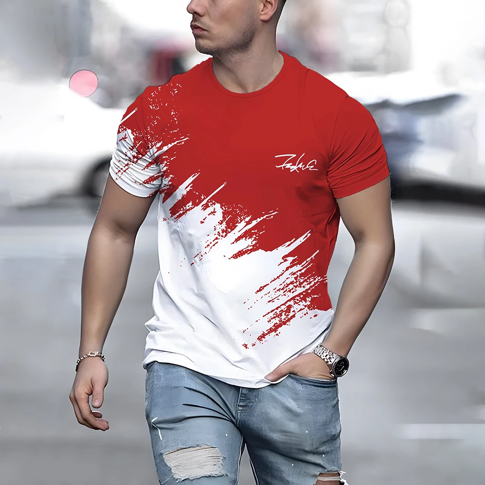 Summer Men's T Shirt Casual Round Neck Loose Tops Fashion Color Contrast Print T Shirt For Men Funny 3D Tee Street Trend Clothes image 6