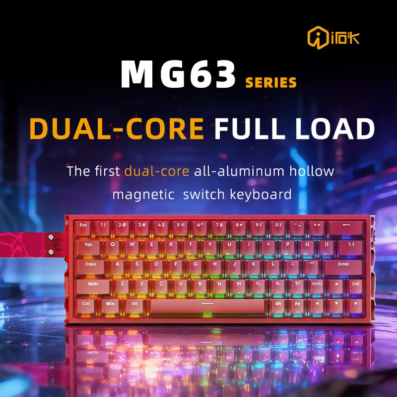 

IROK MG63 Dual-MCU 63kyes Magnetic Switch Gaming Mechanical Keyboard RT0.001mm Quick Trigger Hot Swap/SOCD/Wried/water proof