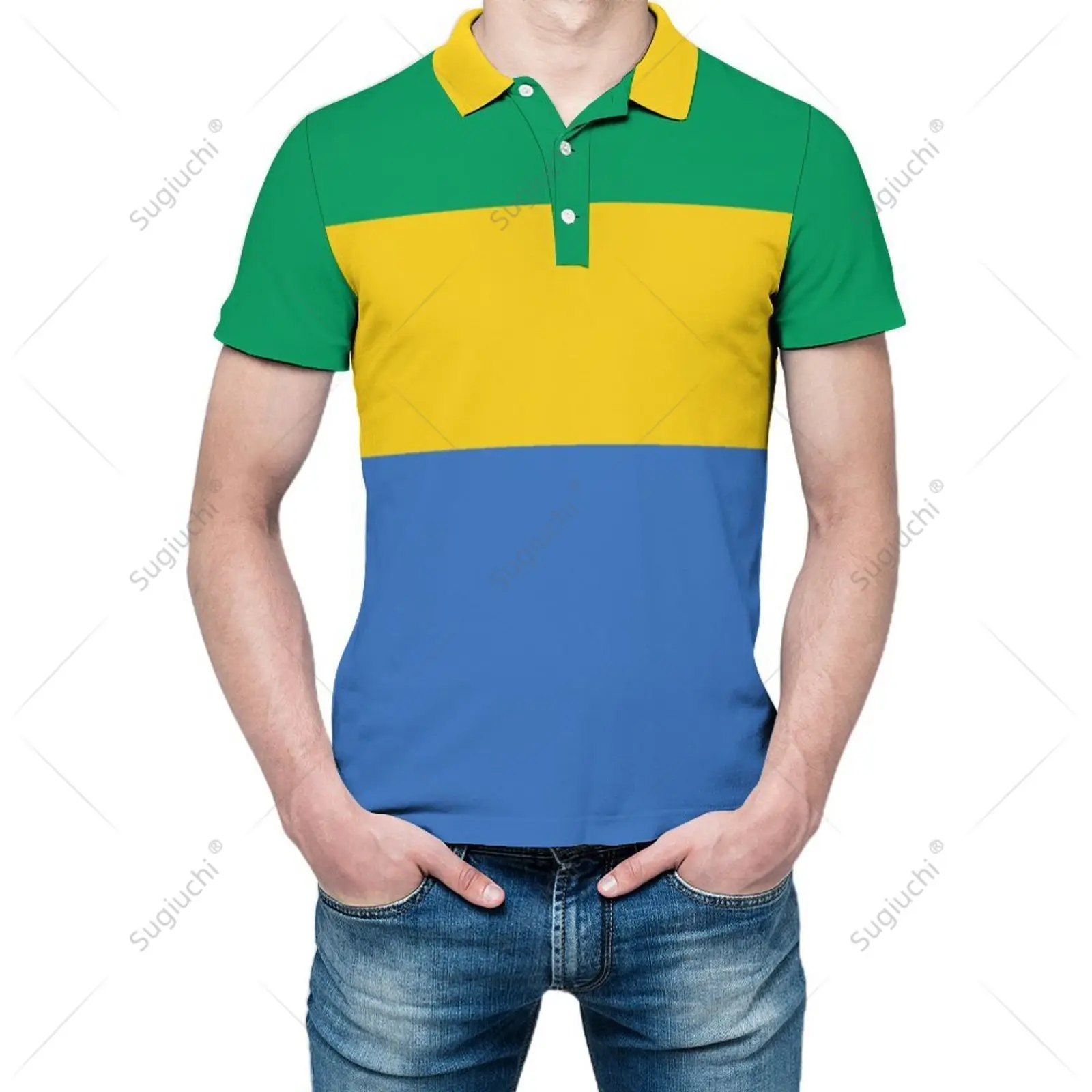 Unisex Polo Shirt Gabon Flag 3D Print Man Polo Fashion Clothing Tracksuits Short Sleeves