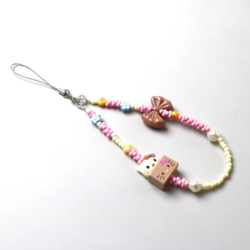 Kawaii Sanrio Hello Kitty Phone Chain Backpack Pendant Keychain Camera Bead Strap Anti-Lost For AirPod Samsung Xiaomi Girl Gift