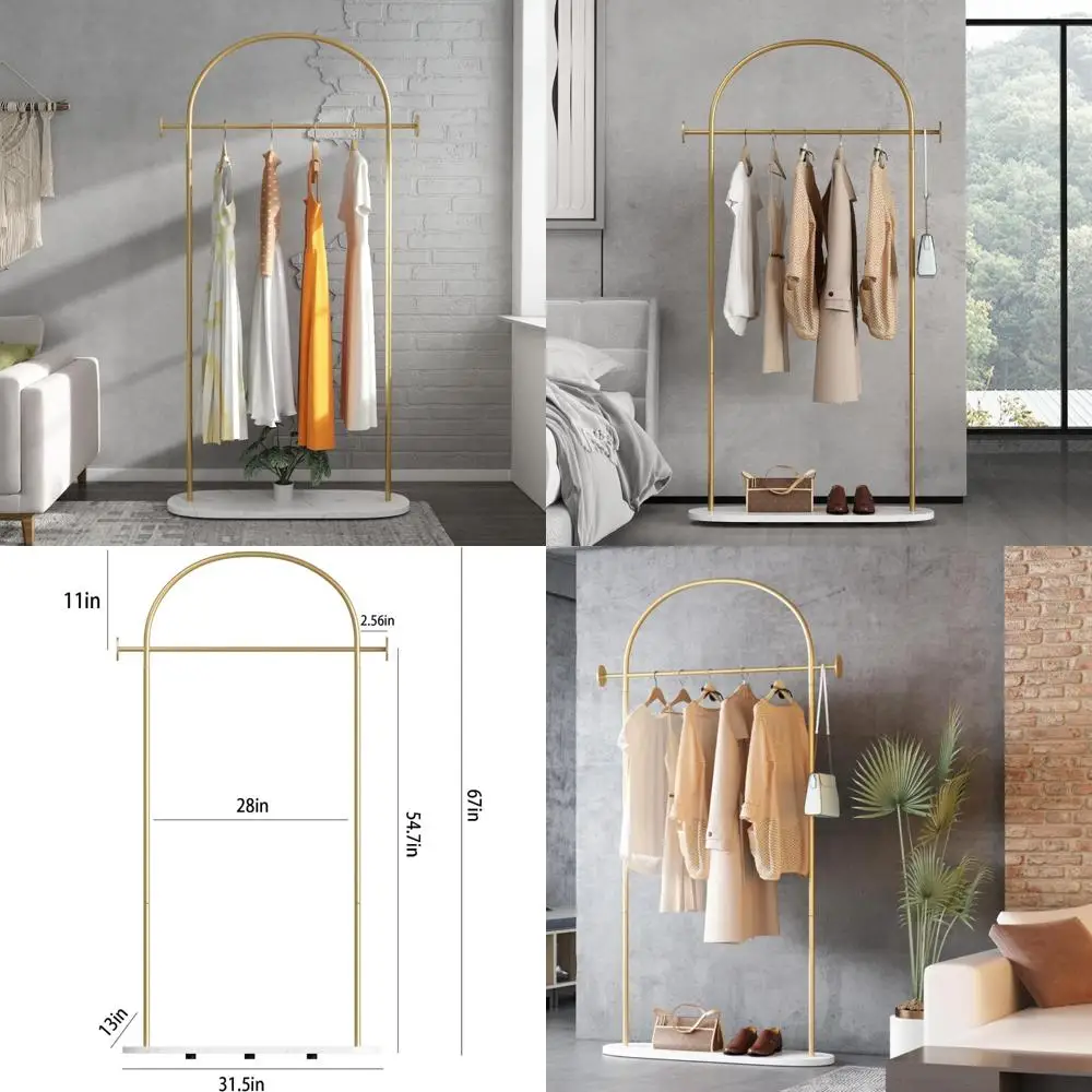 

Modern Freestanding Hat and Coat Hanger, Small Entryway Stand, Gold Metal Clothing Rack for Stylish Storage
