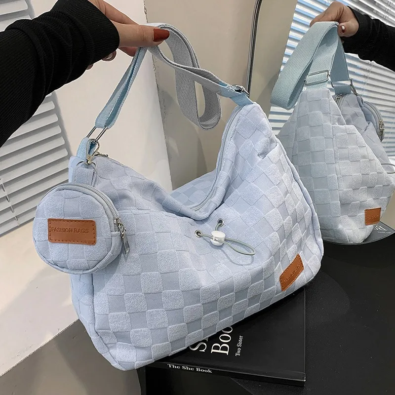 

Xiuya Harajuku Style College Crossbody Bag Solid Color Plaid Print Large Capacity Shoulder Bag New Cute Fashion Designer Handbag