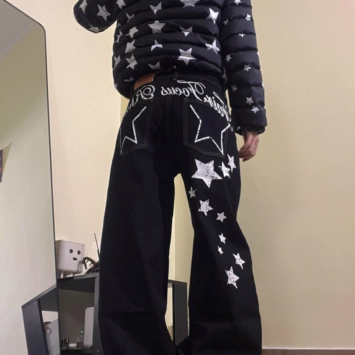 

Hong Kong Sle Hip Hop Men's Jeans Letter Print Casual High Waist Cotton Blend Comfortable Fit Spring Autumn Faion Trend