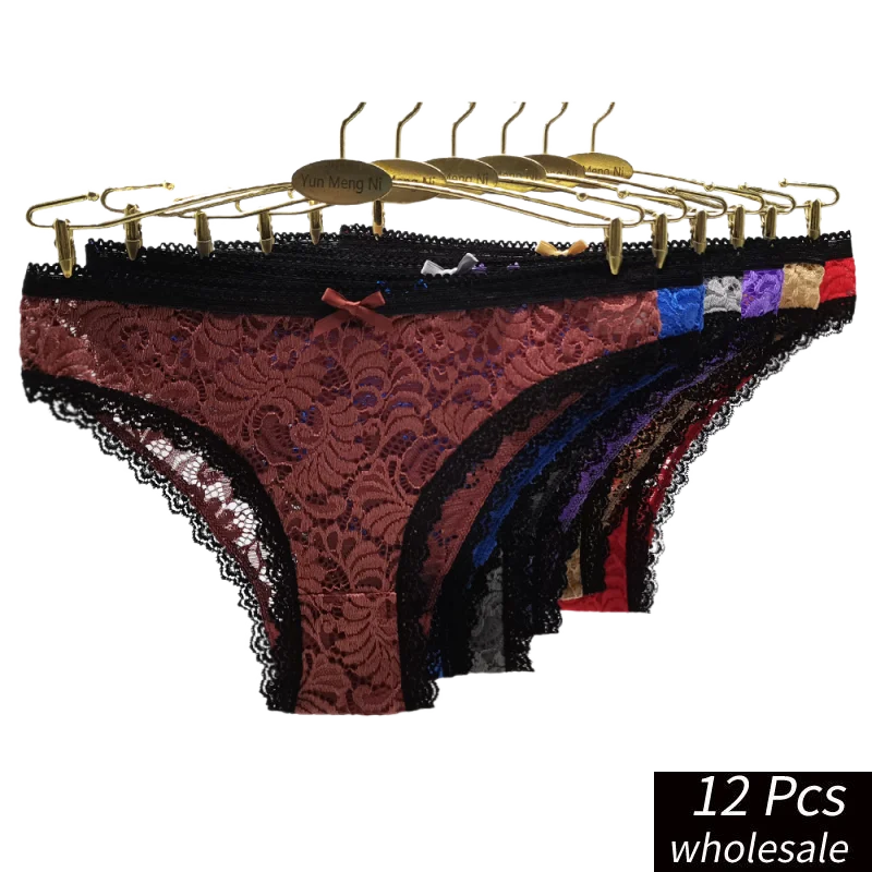 

Alyowangyina 12 Pcs/lot New Arrival Women Fashion Solid Color Underpants Pure Soft Cotton Underwear Girl Lace Briefs 89508