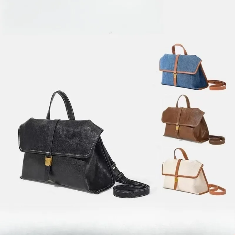 

Новая маленькая сумка через плечо из джинсовой ткани, сумка через плечо на одно плечо из воловьей кожи растительного дубления