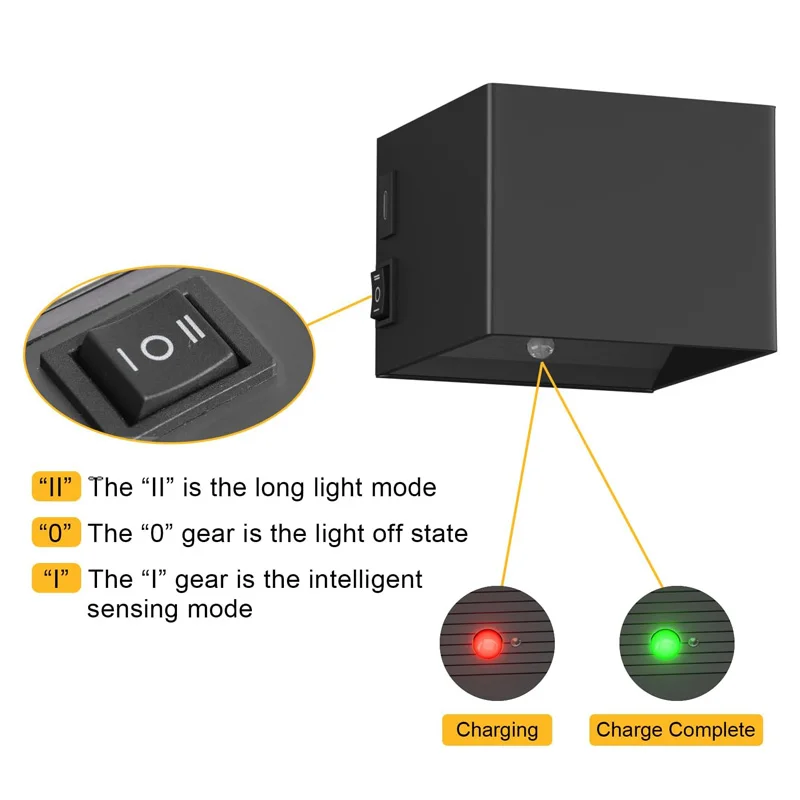 Imagem -03 - Usb Recarregável Alumínio Led Lâmpada de Parede Luz Noturna Interior Sensor de Movimento Quarto Corredor Escadas Iluminação do Quarto