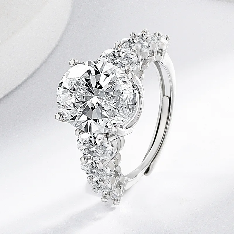 

Light luxury 925 sterling silver open ring zircon open ring pigeon egg wedding ring for women