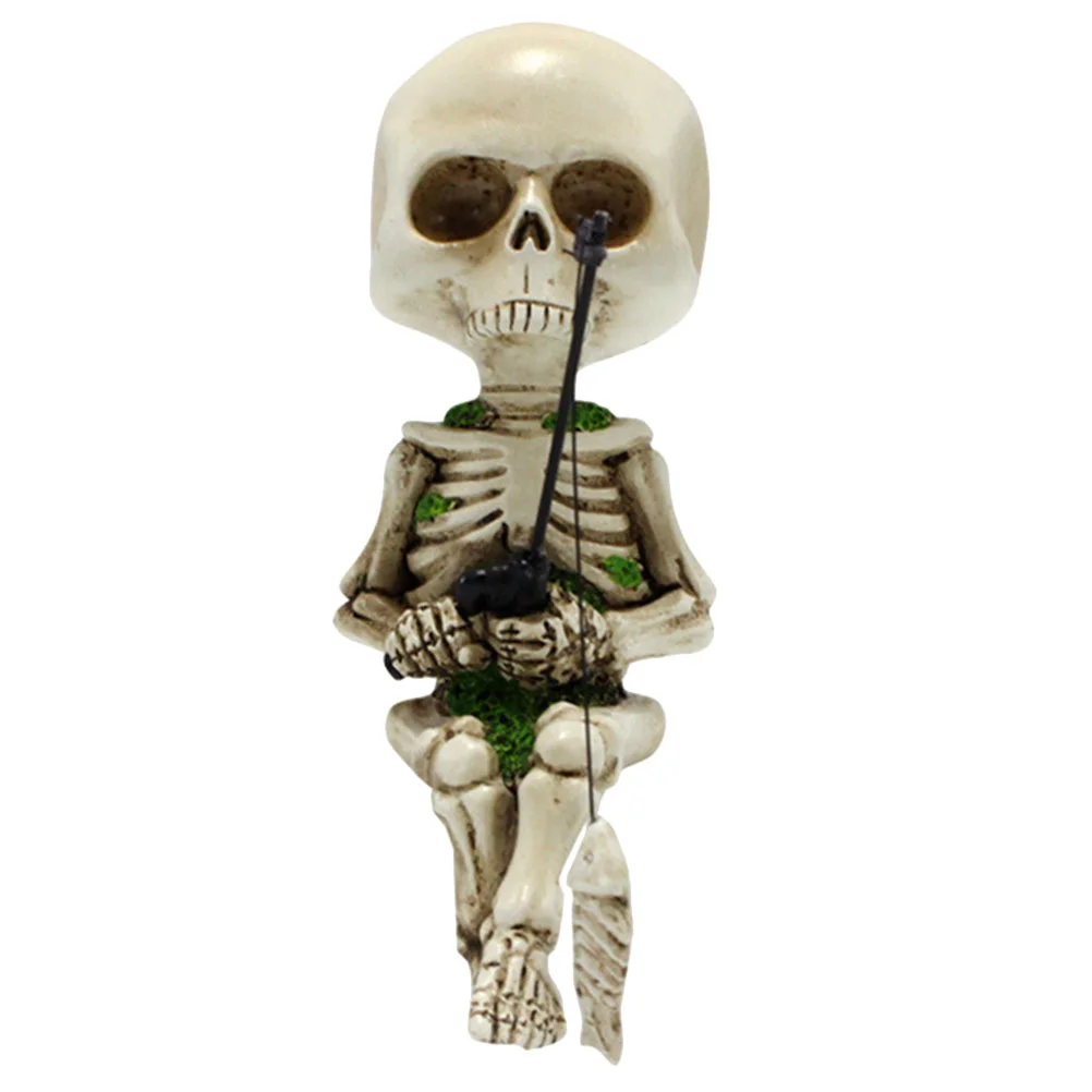 Naughty Skull Statue Resin Decoration Fishing to Stack Chic Ornament Lightweight