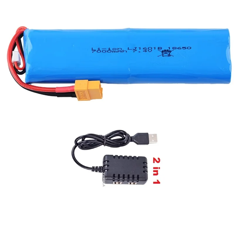 XT60/Tamiya Plug 2S 7.4V 7000Mah Li-Ion Batterij/7.4V Oplader Voor Henglong 3818 3819 3838 3839 3869 3889 3938 1/16 R/C Tank Onderdelen