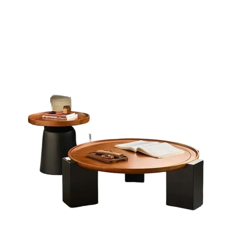 

solid wood round coffee table combination, small apartment living room home antique TV cabinet