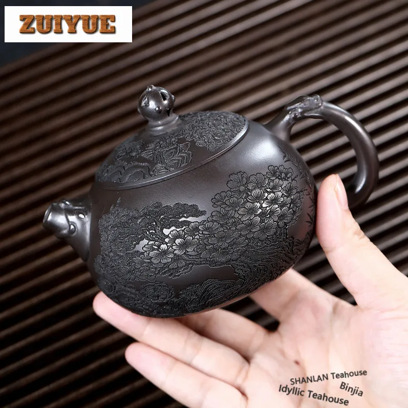 

260ml Creative Yixing Purple Clay Teapots Handmade Xishi Pot Raw Ore Stone Yellow Mud Kettle With Infuser Zisha Tea Set Craft