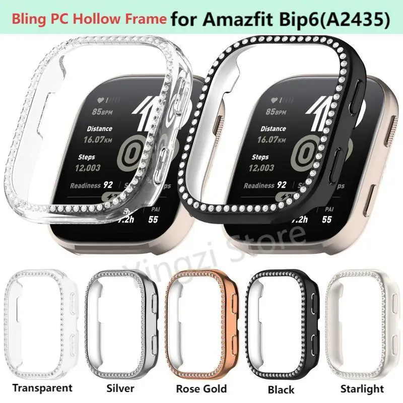 Bling pc oco quadro para amazfit bip6 (a2435) relógio inteligente diamante cristal pára-choques protetor para amazfit bip 6 (a2435) accessorie