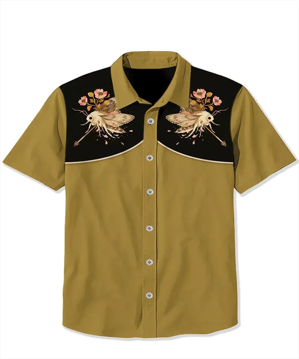 Men's Casual Button Short Sleeve Shirt Printed Octopus Pattern Comfortable Short Sleeve Men's Breathable Lapel Shirt Fashion Top