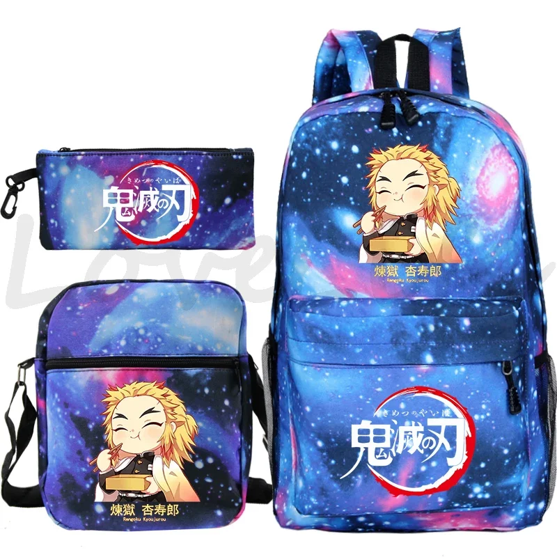 Demon Slayer Rengoku Kyoujurou Eat Food Backpack 3pcs/set boys girl Bookbag Anime Bag Kimetsu No Yaiba Backpack Kids School Bags