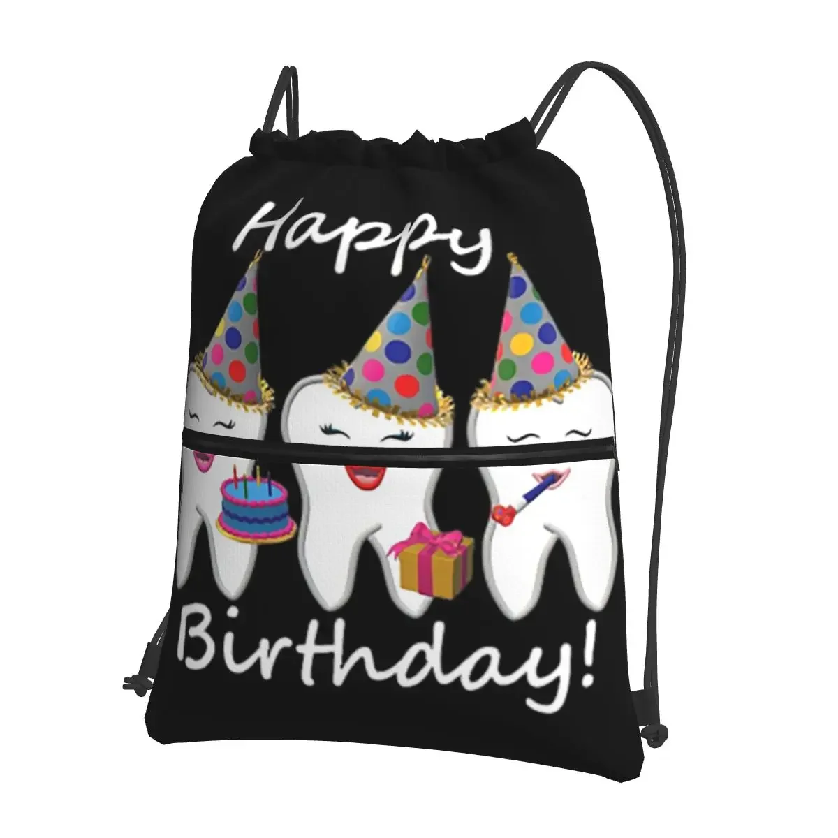 Birthday Teeth Trio Portable Backpacks Drawstring Bag Casual Drawstring Bundle Pocket Shoes Bags For School Students