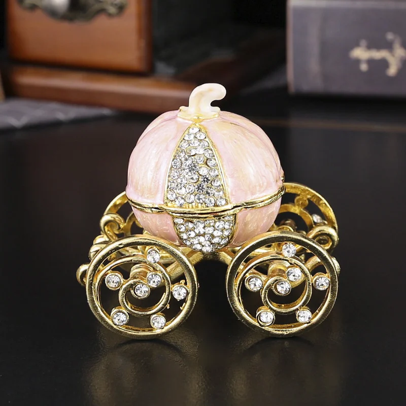 

New Diamond Inlaid Luxury Style Pumpkin Carriage Jewelry Box Ring Necklace Earrings Storage Box Creativity Home Desktop Ornament