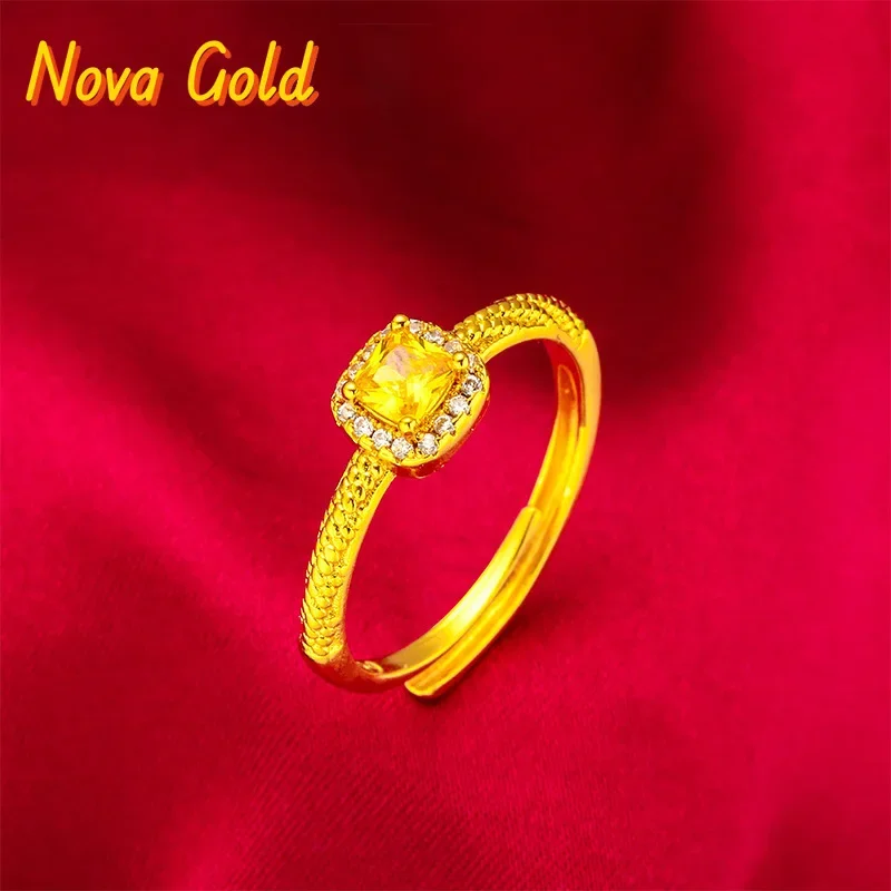 

NovaGlod 24K Gold Mini Sugar Cube Ring Necklace Set AU999 Pure Gold, 3D cube design, mirror-polished finish, perfect for daily l