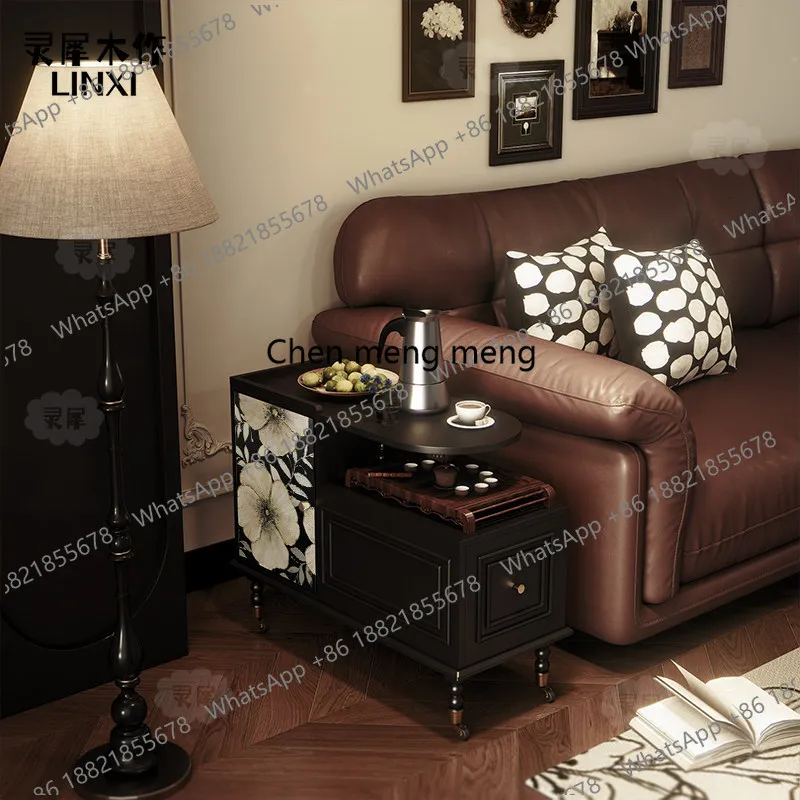 French style, solid wood removable coffee table, medieval storage trolley, household storage edge, multi-functional locker