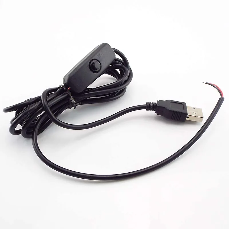 Cable USB de 2m con interruptor 501, Cable eléctrico de cobre 22awg 3A, 5V 12V, Cable de extensión de alimentación USB J17