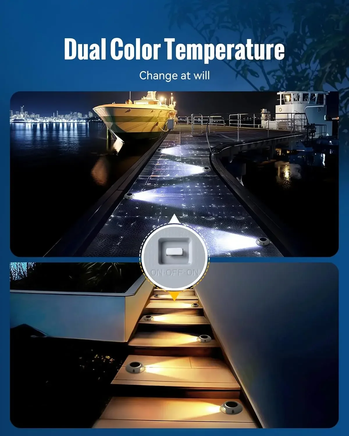 Solar Driveway Lights Outdoor Waterproof,2 Color Modes Outdoor Solar Deck Dock Warning Step Lights for Driveway Marker Sidewalk