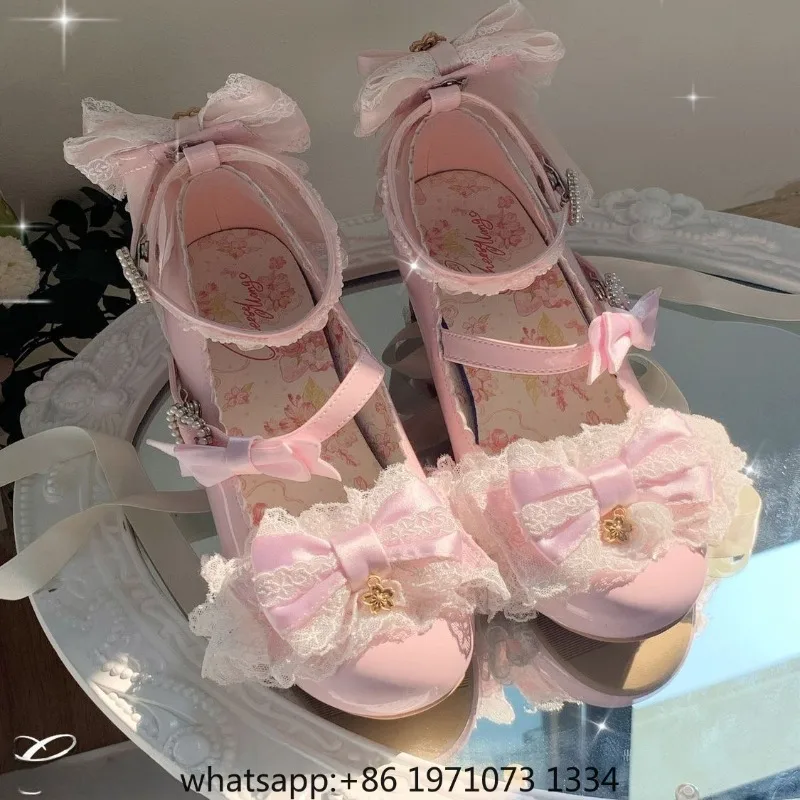 Elegant Lace Wedding Shoes with  Knots High Heels Spring Sakura Design Mimi Du Quail Feather Fashion Single Shoes