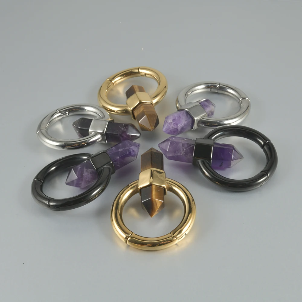 1 قطعة الفولاذ المقاوم للصدأ المغناطيسي دائرة المفصلي الأذن الوزن جمشت حجر عين النمر سداسية مقياس الأذن المتوسع نقالة #3