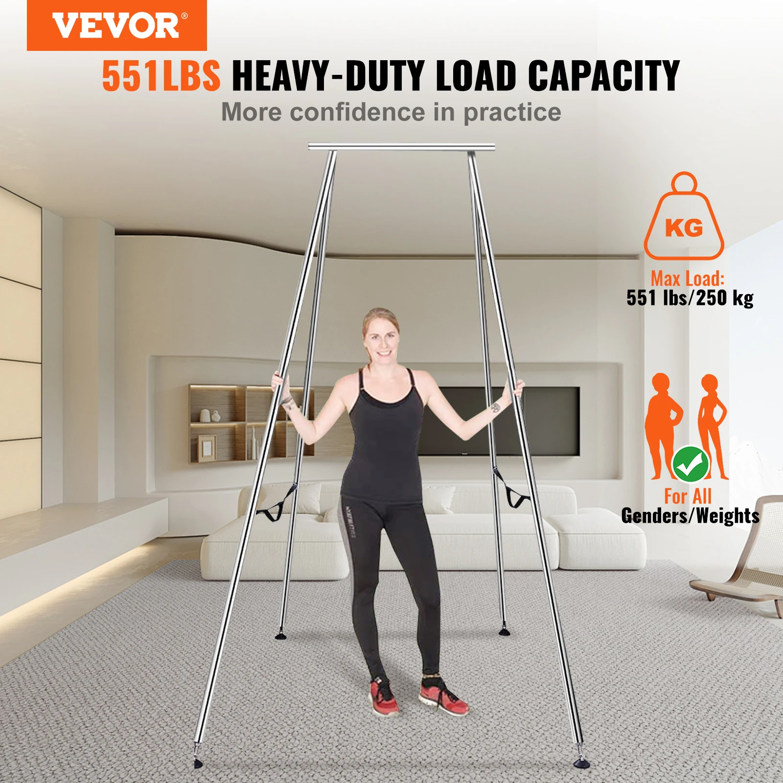 VEVOR 9.67 ft Aerial Yoga Frame Max 551.15 lbs Load Chrome-Plated Steel Pipe Inversion Yoga Swing Stand 