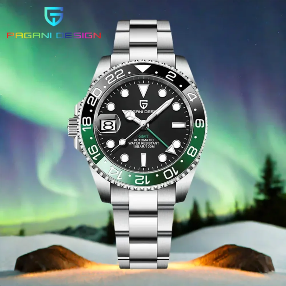 PAGANI DESIGN Neue NH34 Vollautomatische mechanische Uhr Herren Luxus Saphirglas 40MM Keramiklünette GMT Uhr 100M wasserdicht