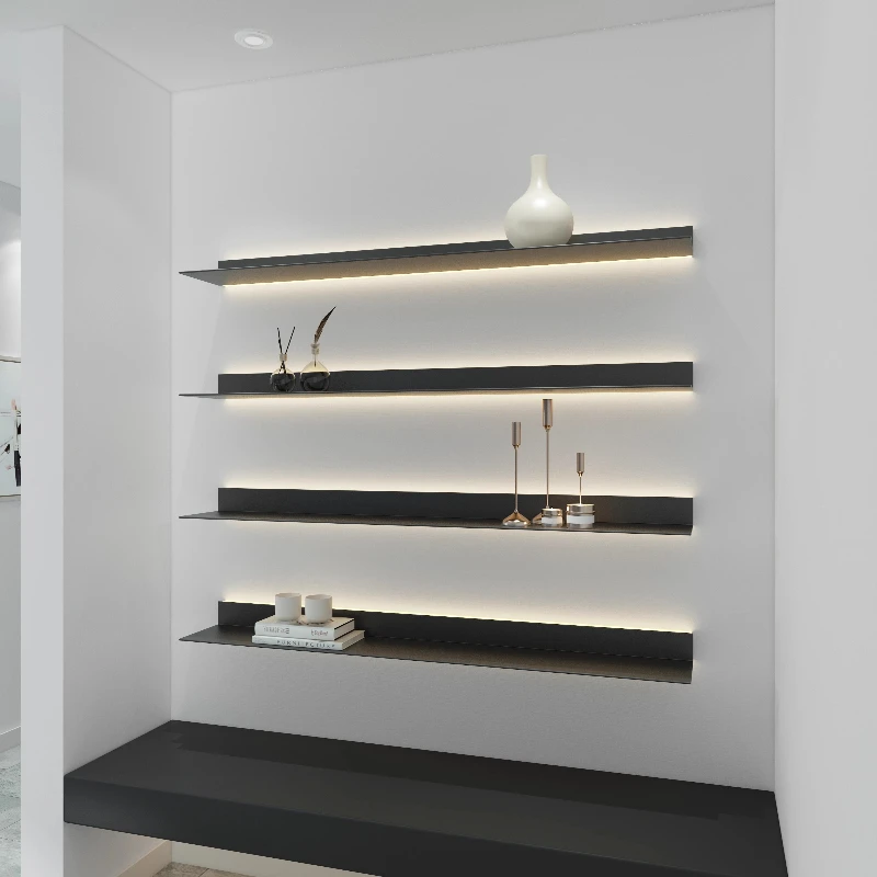 

Modern LED Storage Rack Aluminum Alloy Floating Magazine Shelves Wall Mounted Display Rack for Living Room Corner Kitchen Shelf