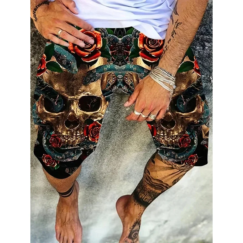 

Vintage skull print Beach Shorts Pants Men 3D Print Surfing Board Shorts Summer Hawaii Swimsuit Swim Trunks Cool Shorts