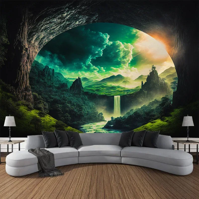 Forest Trees Waterfall Natural Landscape Printing Pattern Tapestry Home Living Room  Wall Decor Background Cloth