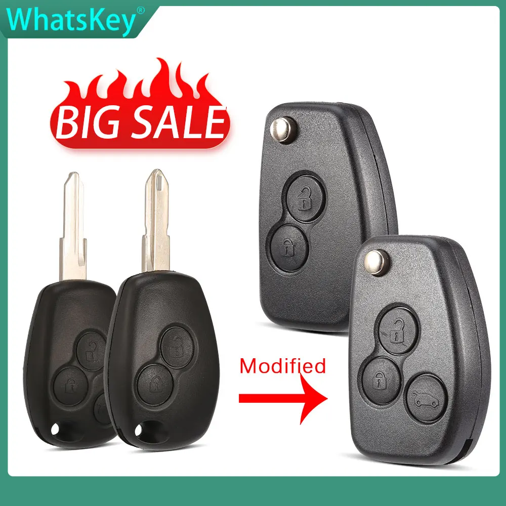 WhatsKey 2/3 Button Modified Flip Car Key Shell For Renault DACIA Clio Modus Duster Logan NE73 VAC102 Blade Replacement fob Case