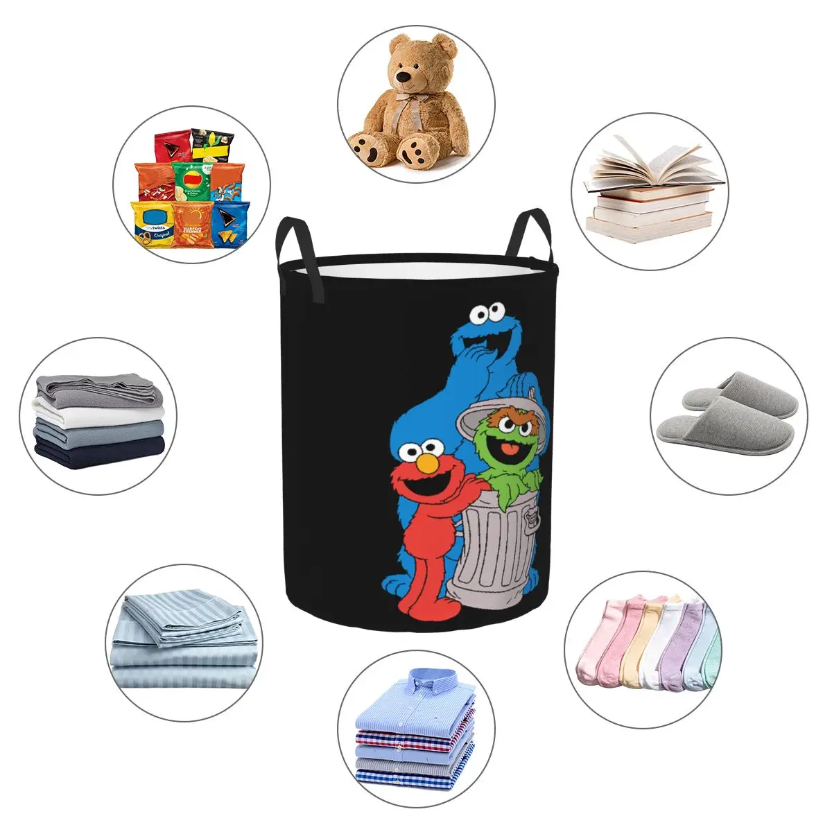 Custom Elmo Cookie Monster Sesame Street Laundry Basket Foldable Clothes Toy Hamper Storage Bin for Kids Nursery