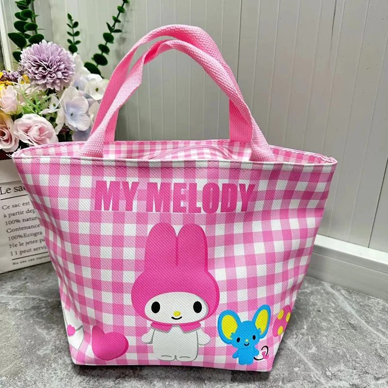 Sanrio Anime Lunch Box Bag Kuromi My Melody Pochacco Cartoon Cute Hello Kitty Thermal Bag Leather Portable Bento Bag Kid Gift