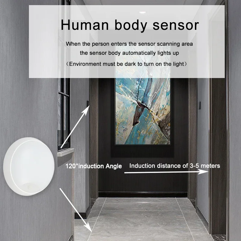 Human Motion Sensor Circular IP65 Waterproof Wall Lamp, Modern Outdoor Balcony, Staircase, Courtyard LED Ceiling Light