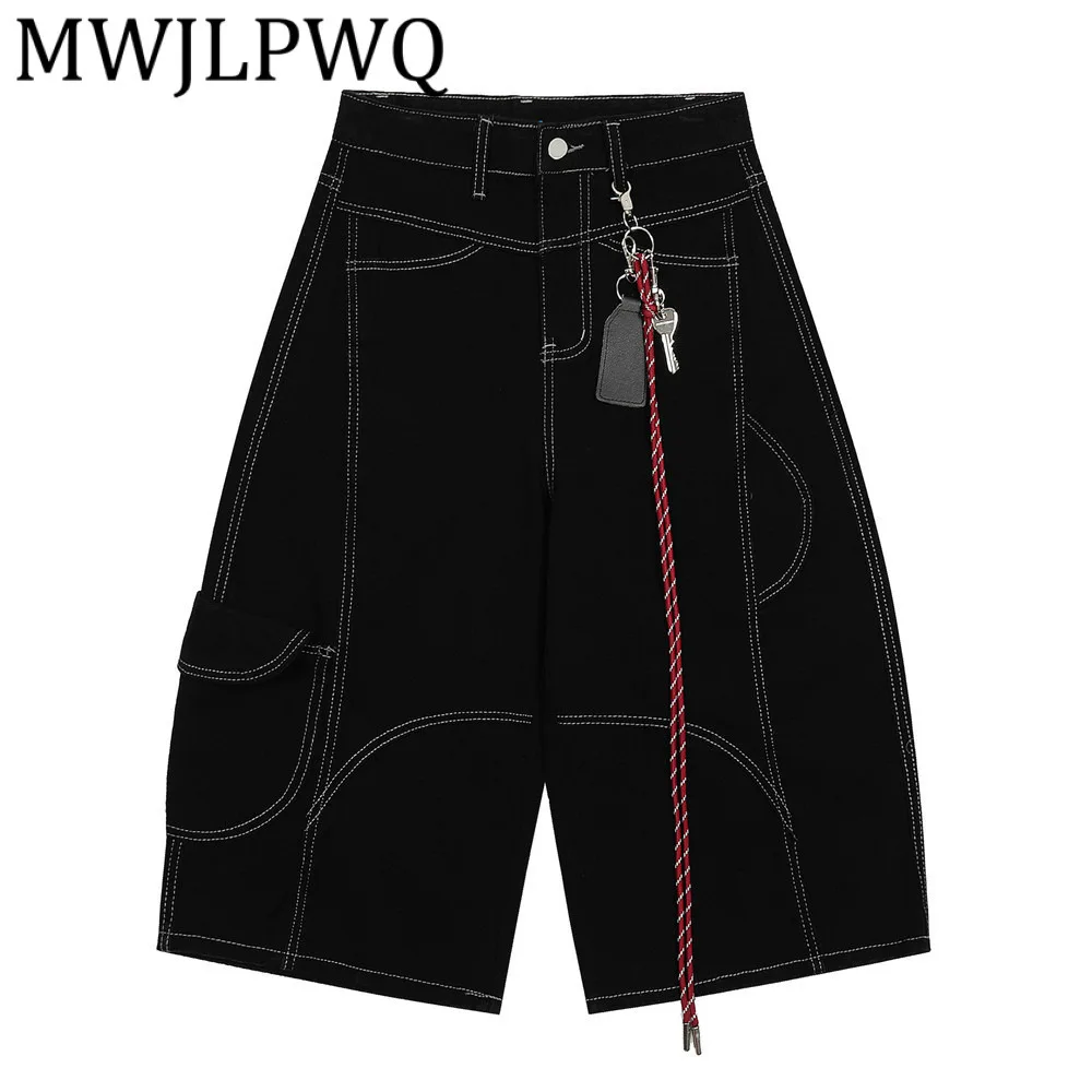 

MWJLPWQ Men's Summer Decorated Cargo Shorts Loose Design Street Fashion Pocket Wide Leg Casual Pants 2025 Chic 21825