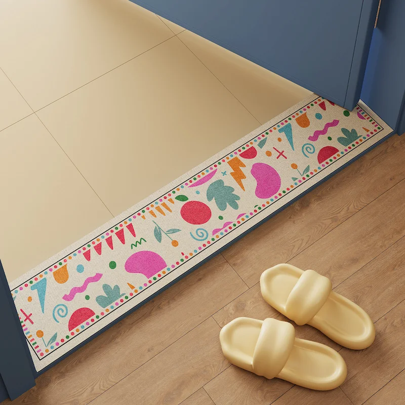 VIKAMA Colorful Abstract Long Strip Door Mat Puzzle Geometric Printing Anti Slip Carpet Entrance Threshold Mat Home Decoration