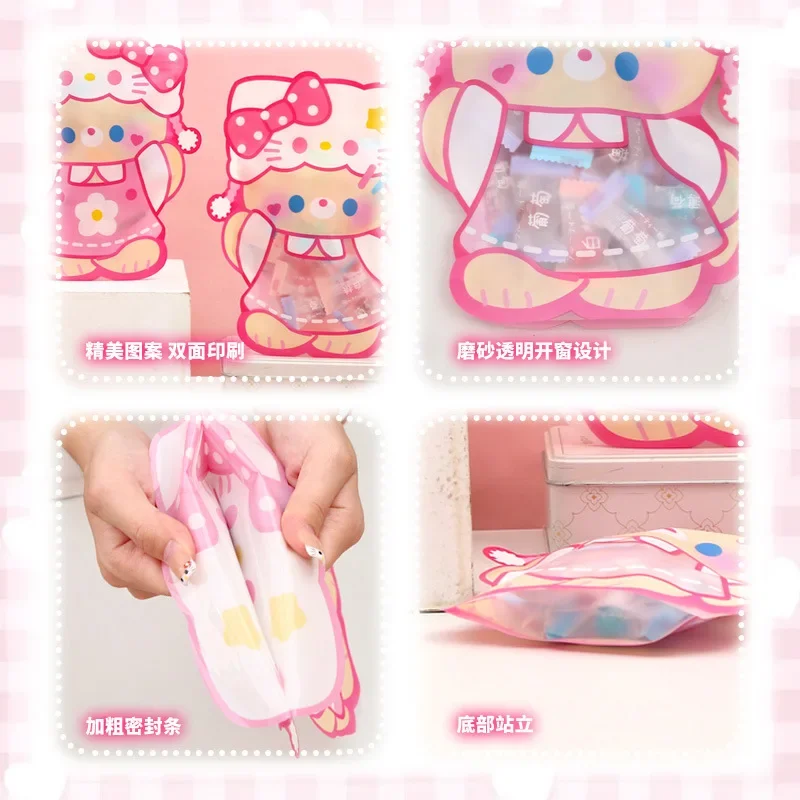 Kawaii hello kitty ziplock saco animação periférica bonito engrossado transparente embalagem de doces selado saco de presente grande size18x12cm
