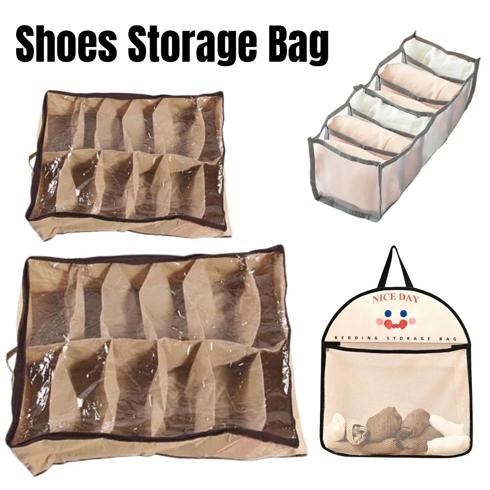 Armario de zapatos creativo transparente no tejido a prueba de polvo, 12 estuches, bolsa de almacenamiento de zapatos, organizador, caja de soporte debajo de la cama, armario