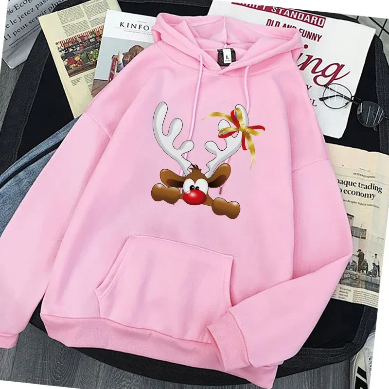 DROPSHIP Womens Christmas Hoodies Fashion Santa Claus Printed Women Cartoon Reindeer Funny Printed Oversized Sweatshirt  Female