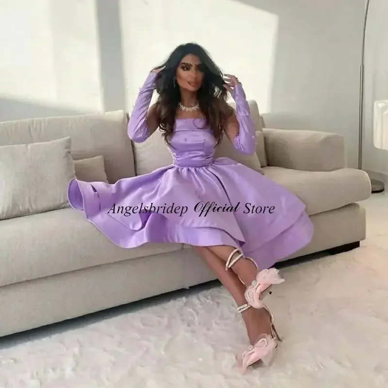 A Line Short Purple Prom Dresses Fashion And Advanced Robe De Soirée Formal Tea Length Customized  Party Gowns Vestido De Noche