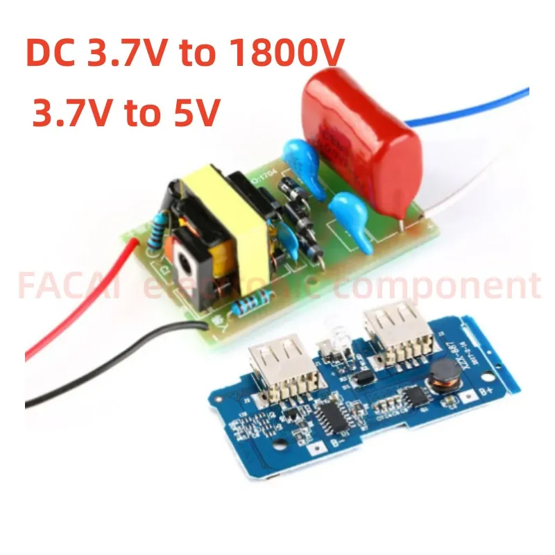 DC 3.7V to 1800V Booster Step Up Module Arc Pulse DC Motor with High Voltage Capacitors and 3.7V to 5V Power Supply Module