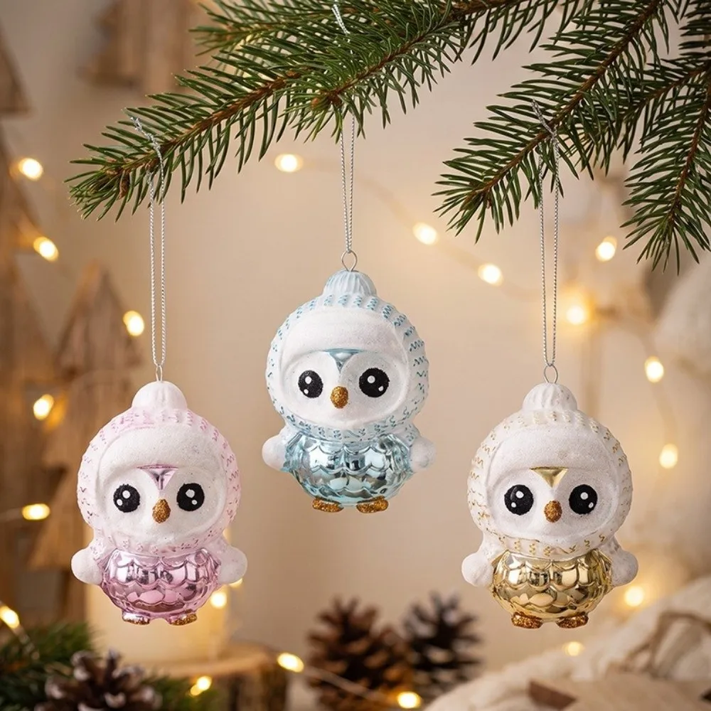 Plastic Xmas Penguin Reindeer Pendant Glitter Powder Cute Christmas Tree Hanging Pendant Electroplated Cartoon Animal Pendant