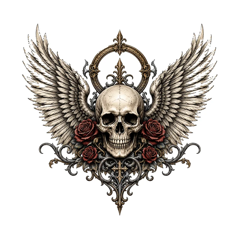 Winged Skull Rose Car Decal, Waterproof Sun Resistant Printed Vinyl Decorative Sticker for Car Windows and Body Panels