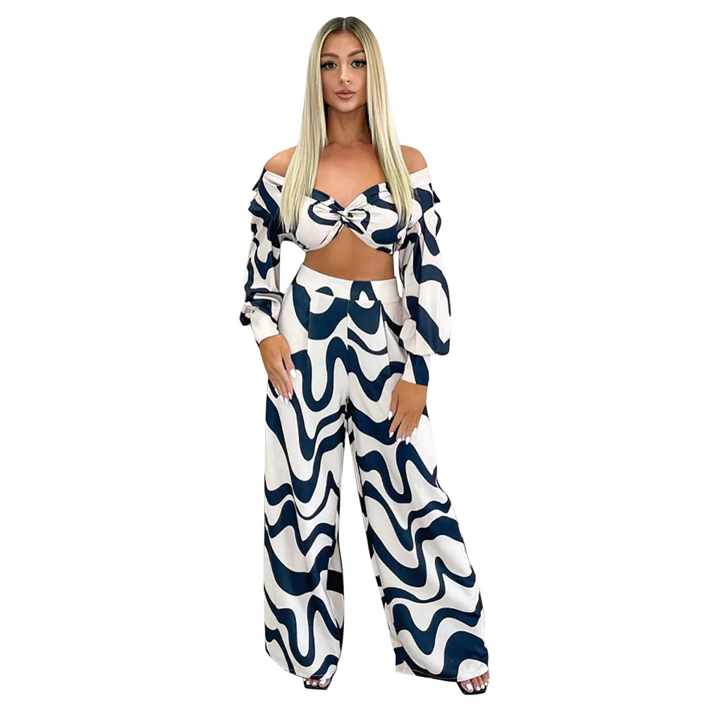 Ropa africana para mujer, conjunto de dos piezas de poliéster con estampado de manga larga, Top y pantalón largo, traje africano de otoño